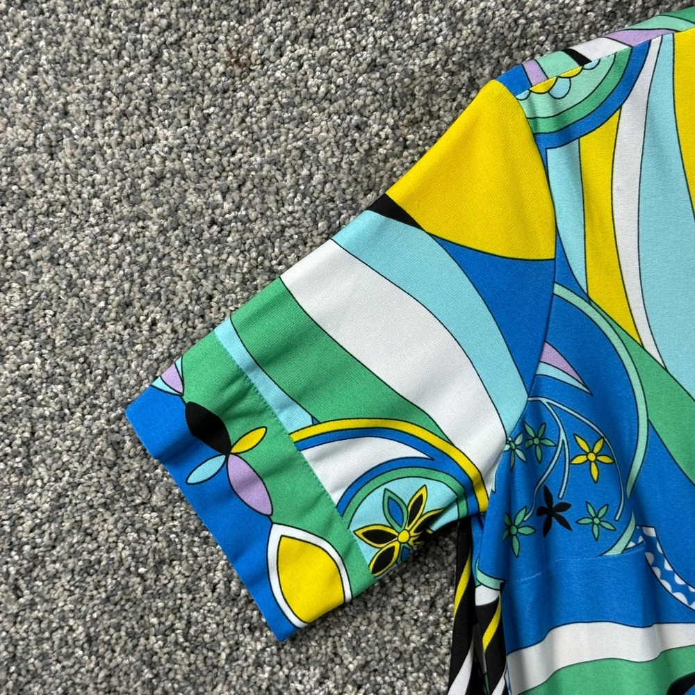 Donna Morgan Womens Blue Yellow Psychedelic Print Jersey Shift Dress Size 10 - Picture 8 of 14